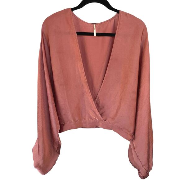 Free People Midnight Vibes Silky Satin Dolman Sleeve Crop Wrap Rose Pink Medium - Picture 2 of 11